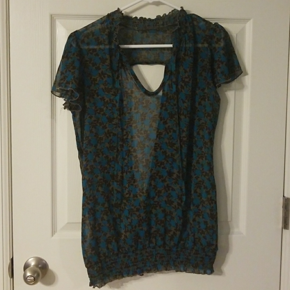 Charlotte Russe Sheer teal and brown open back top